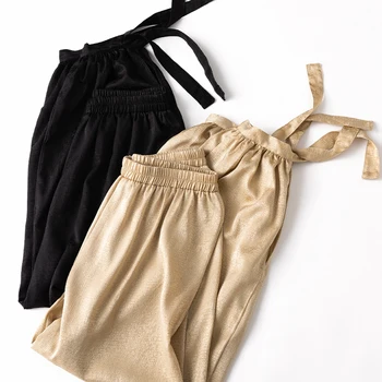 Naine Püksid Suvel 2021 Silk Mustad Püksid Naiste Kõrge Vöökoht Bloomers Korea Fashion Vabaaja Püksid Pantalon Pour Femme Pph5028