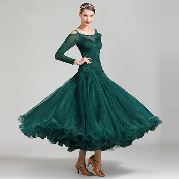Seksikas Kõrge Kvaliteedi Elegantne Tume Roheline Naiste Standard Tantsusaal Tantsu Kleit
