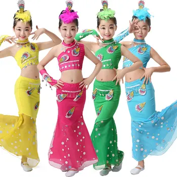Tüdruk Tants Laste India Traditsiooniline Kleit Litrid Kõhutants Kostüüm Tüdrukute Paabulind Lapsed Dai Kala Saba Tüdruk Dancewear